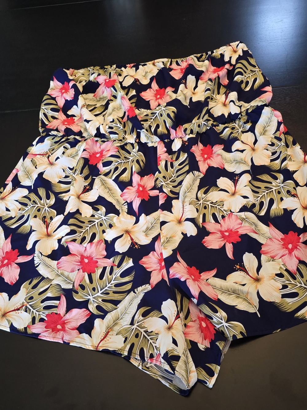 Strapless Tropical Floral Romper - Navy with Pink & Cream Flowers